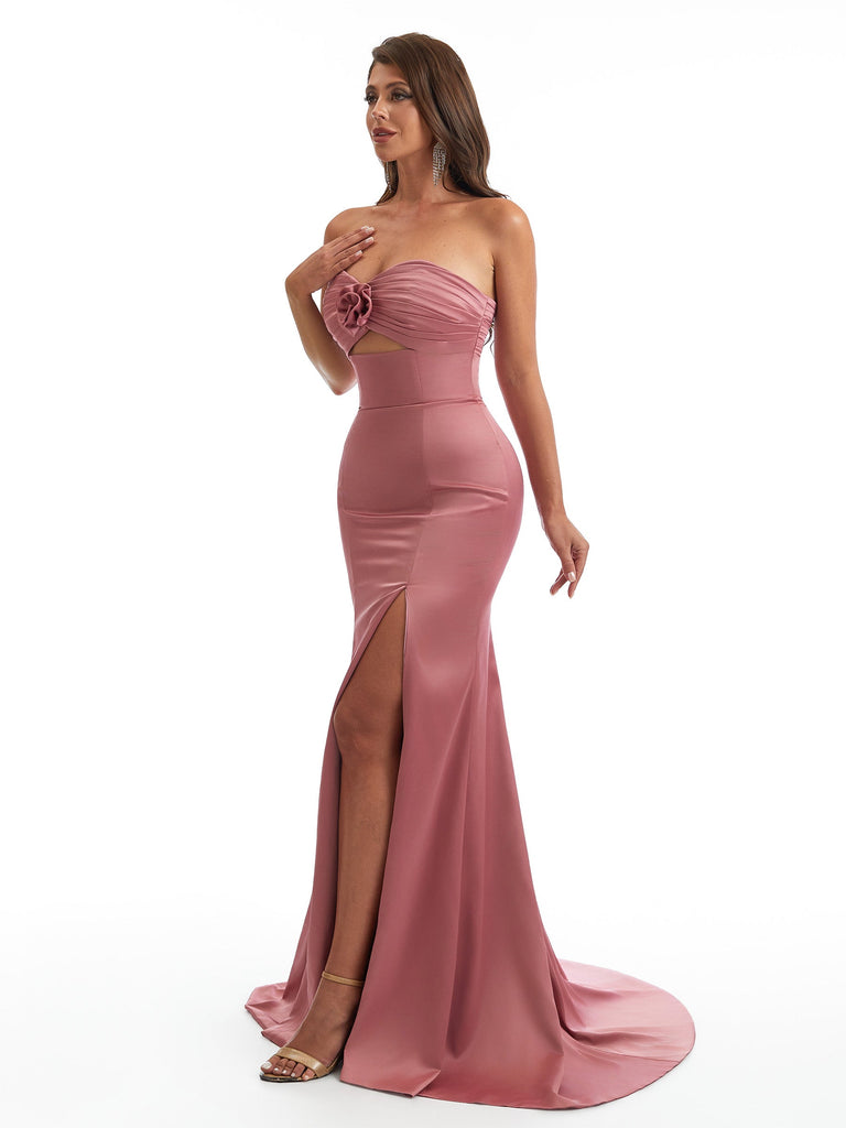 Sexy Sweetheart Side Slit Mermaid Soft Satin Long Bridesmaid Dresses Online