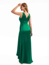 Sexy Side Split V-Neck Ruffle Stretch Satin Gown For Bridesmaids