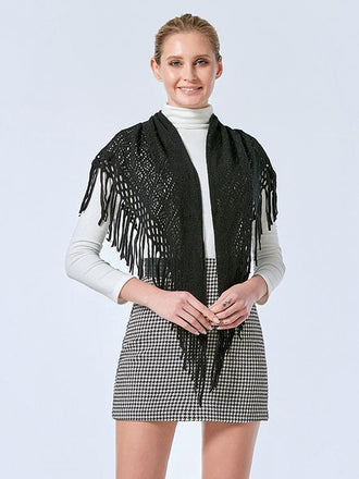 Ladies' Solid colour Triangle Fringe Knitted Scarf Shawl For Autumn And Winter