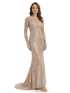 Sparkly Lace Sequin Mother Of The Groom Dress V-Neck Long Sleeve Mermaid Formal Gown