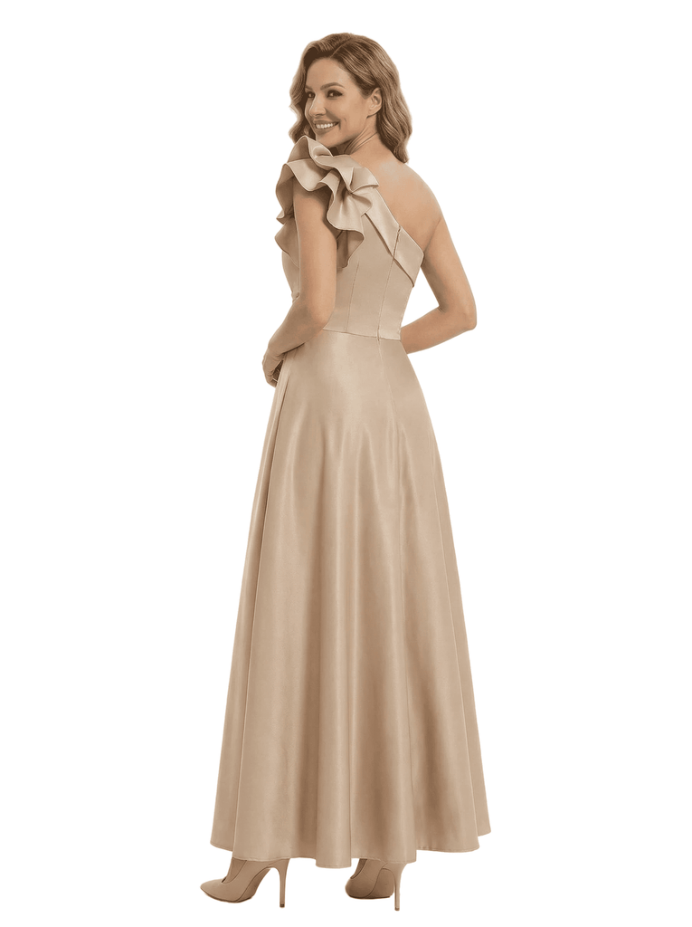 Elegant One Shoulder Mother Of The Bride Dress Satin A-Line Evening Gown With Ruffles