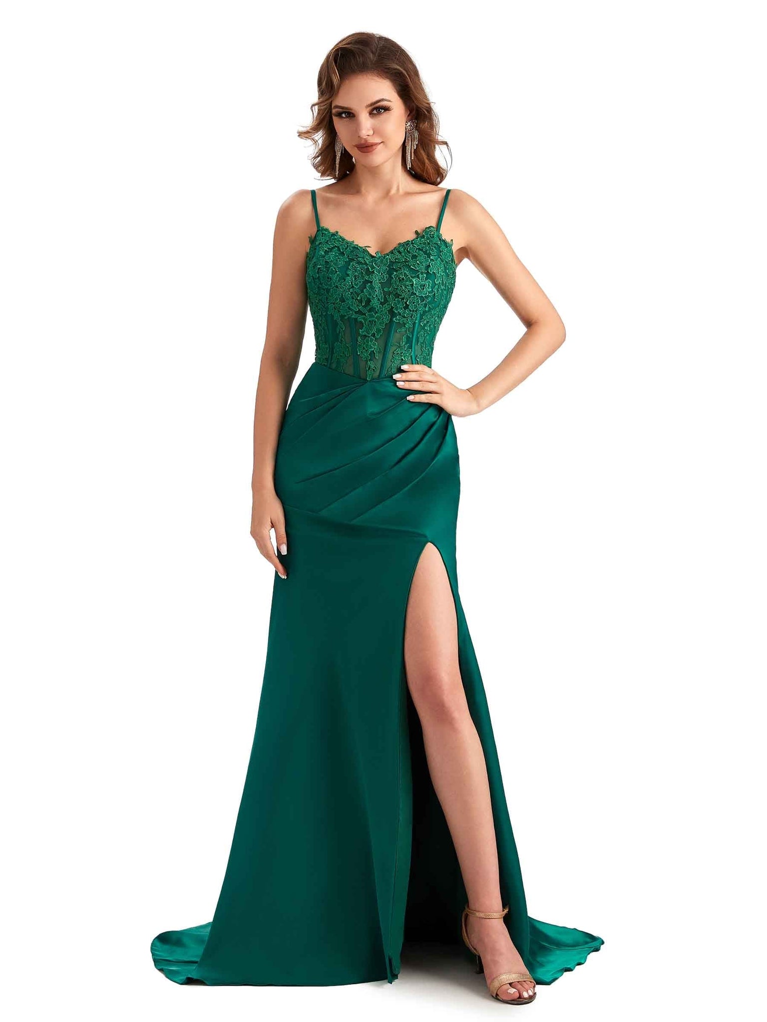 Sexy Side Slit Mermaid Silky Satin Lace See Through Unique Long Bridesmaid Dresses UK