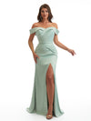 Sexy Off The Shoulder Mermaid Side Slit Soft Satin Long Bridesmaid Dresses Online