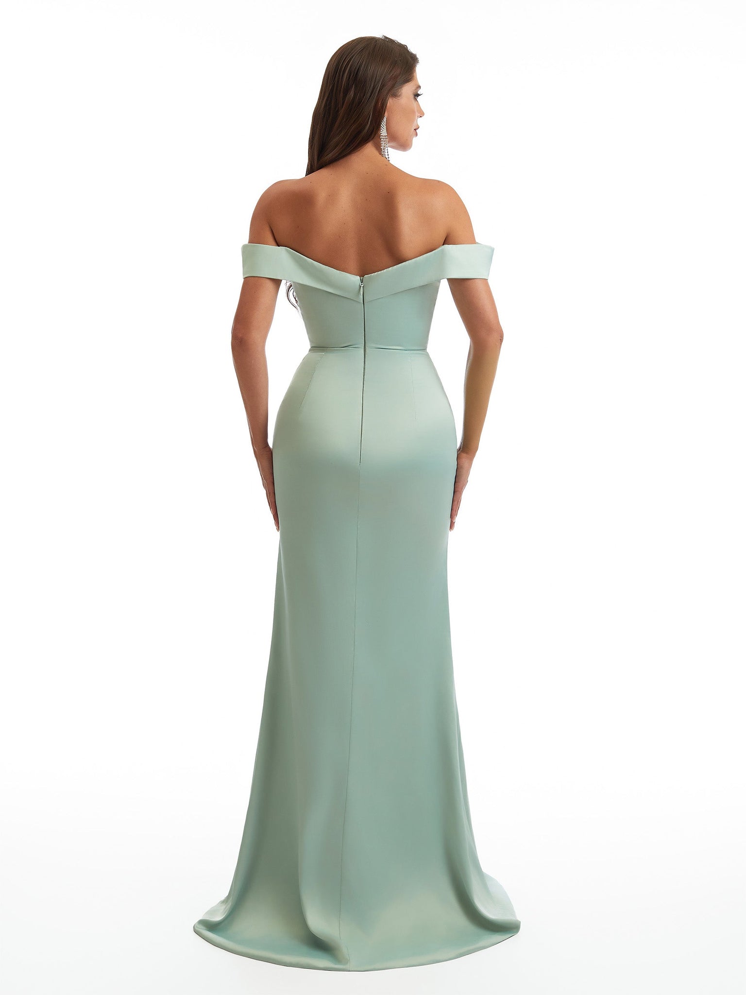 Sexy Off The Shoulder Mermaid Side Slit Soft Satin Long Bridesmaid Dresses Online