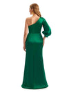 Elegant One Shoulder Long Sleeves Side Split Long Satin Bridesmaid Dresses Online