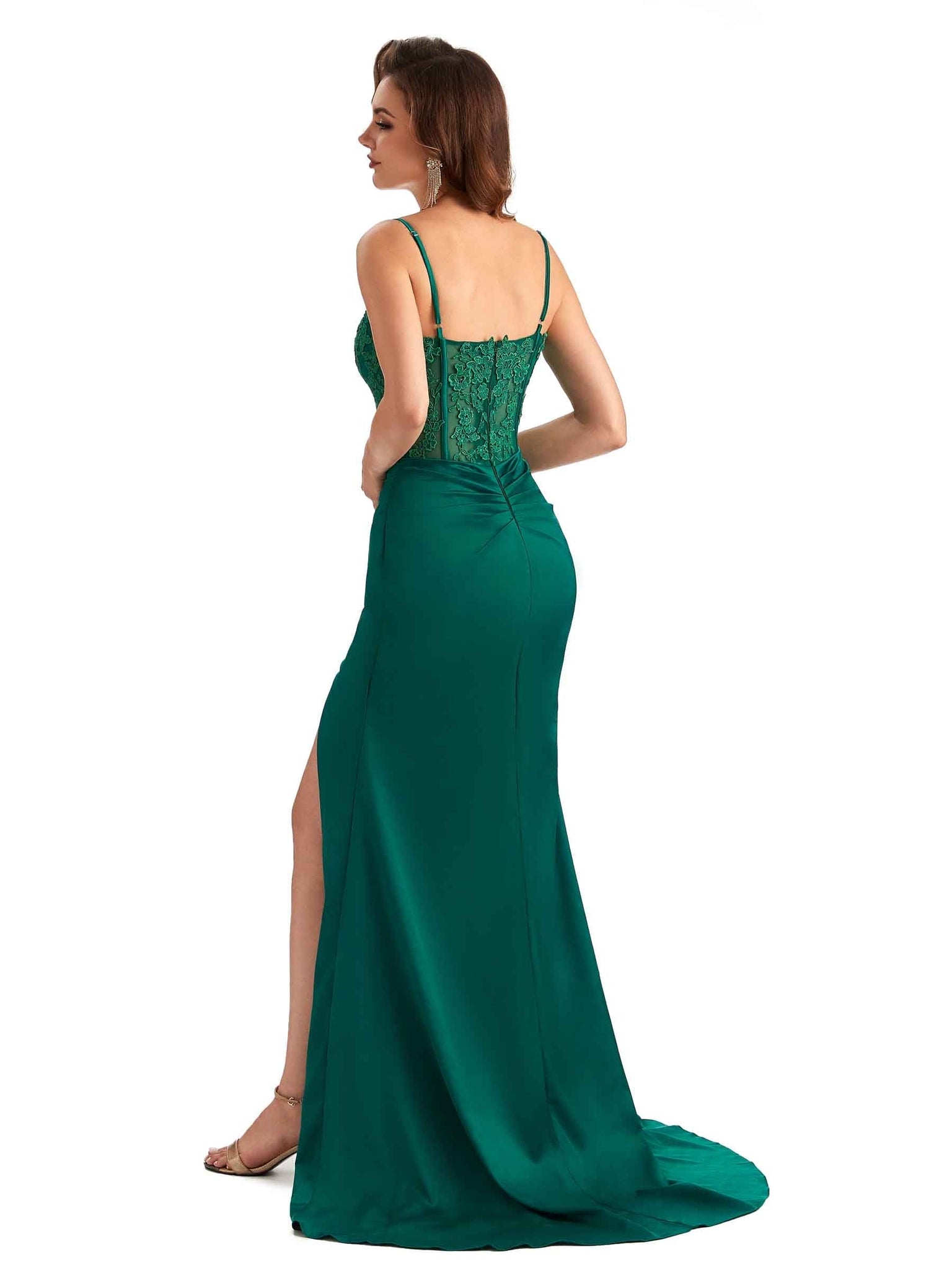 Sexy Side Slit Mermaid Silky Satin Lace See Through Unique Long Bridesmaid Dresses UK