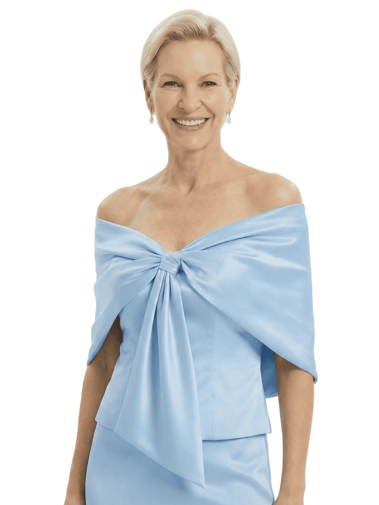 Modest Cape Sleeves Satin Floor Length Flowy Elegant Mother of the Bride Dresses