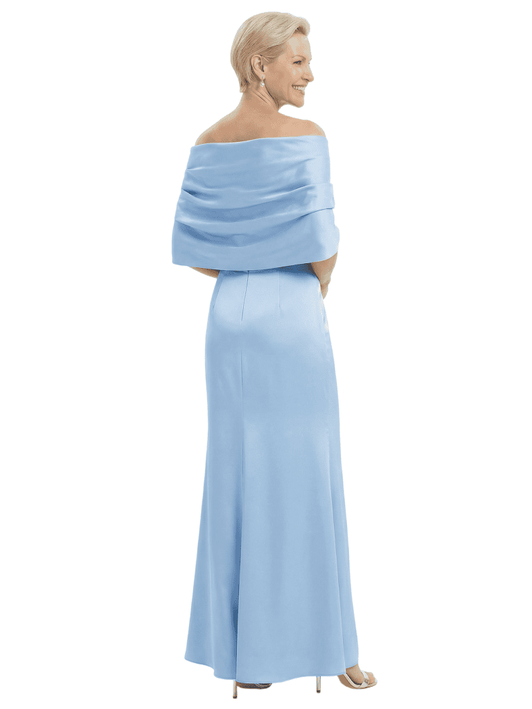Modest Cape Sleeves Satin Floor Length Flowy Elegant Mother of the Bride Dresses
