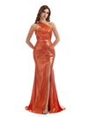 Elegant Mermaid One Shoulder Metallic Stretch Shiny Fabric Long Wedding Guest Dresses