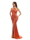 Elegant Mermaid One Shoulder Metallic Stretch Shiny Fabric Long Wedding Guest Dresses