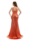 Elegant Mermaid One Shoulder Metallic Stretch Shiny Fabric Long Wedding Guest Dresses