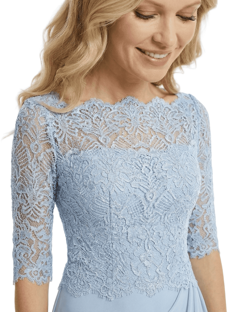 Modern Illusion Lace Applique Mother Of The Bride Gown With Lace Sleeves