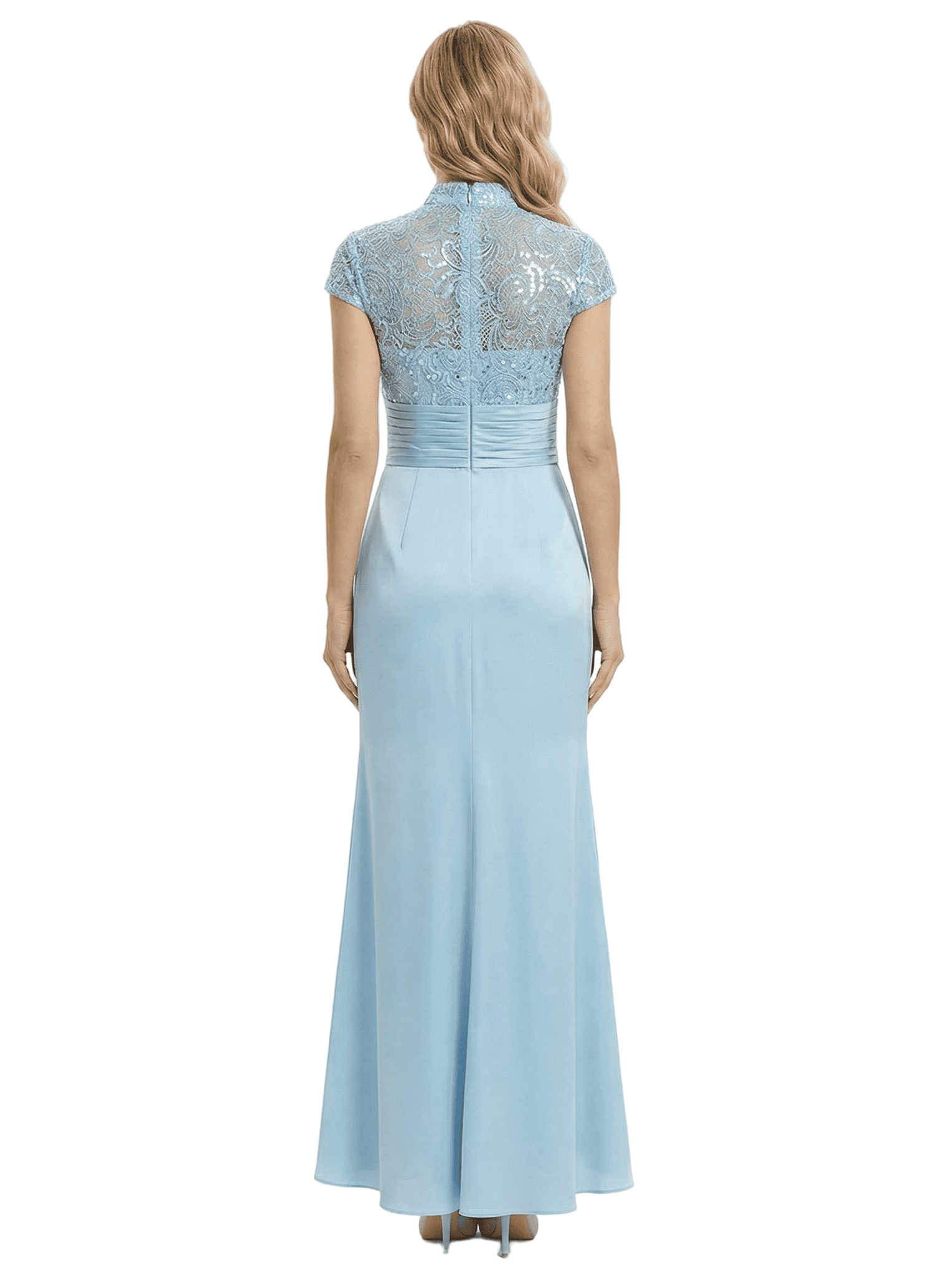 Classy Lace Mother Of The Bride Dress Floor Length Cap Sleeves High Neck Chiffon Evening Gown