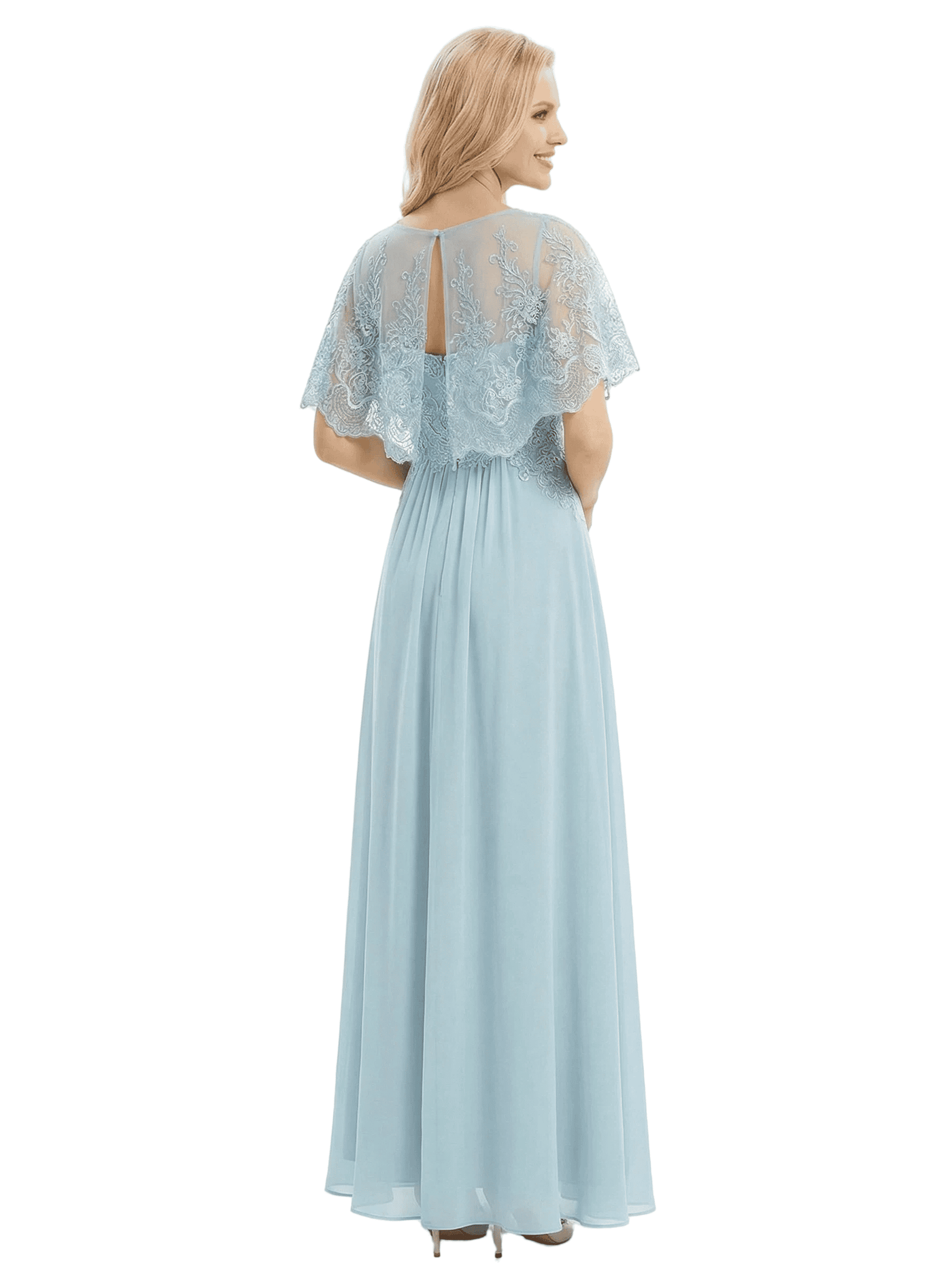 Classy Lace Capelet Mother Of The Groom Dress A-Line Chiffon Floor Length Evening Gown