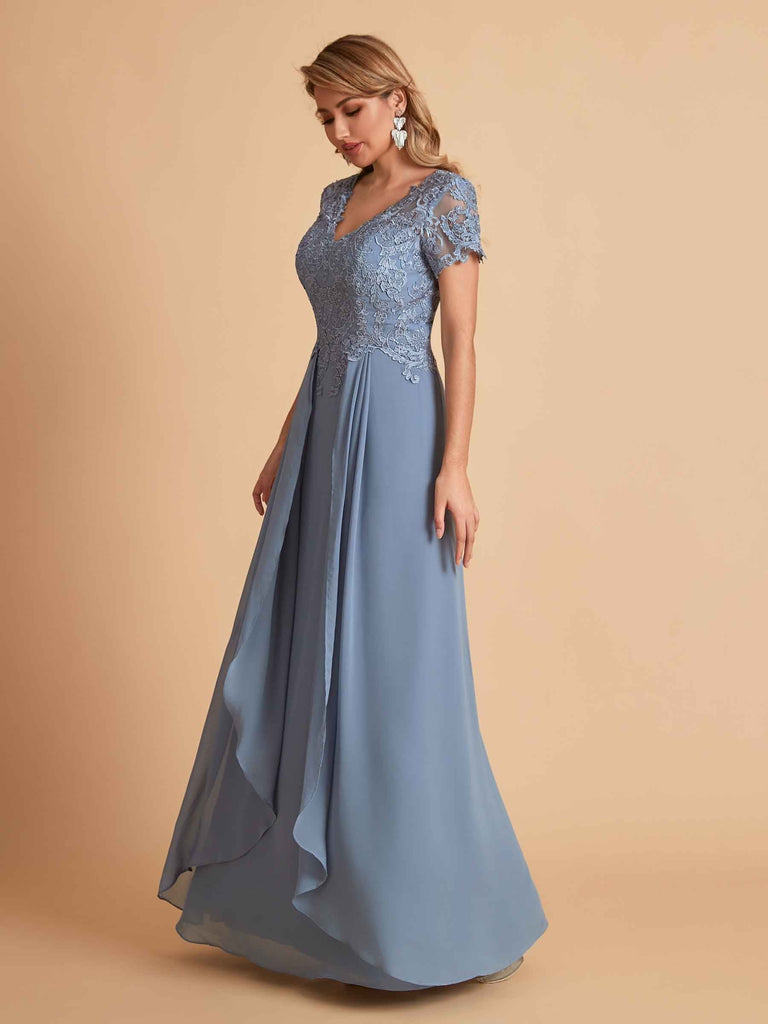 Chiffon Short Sleeves V-neck Lace Mother of the Brides Dresses UK