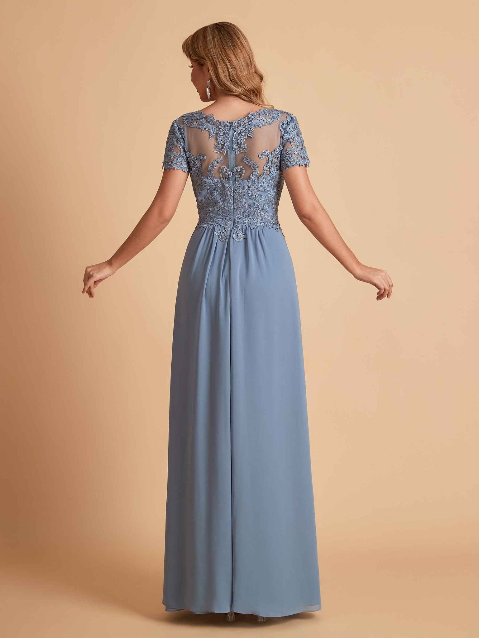 Chiffon Short Sleeves V-neck Lace Mother of the Brides Dresses UK