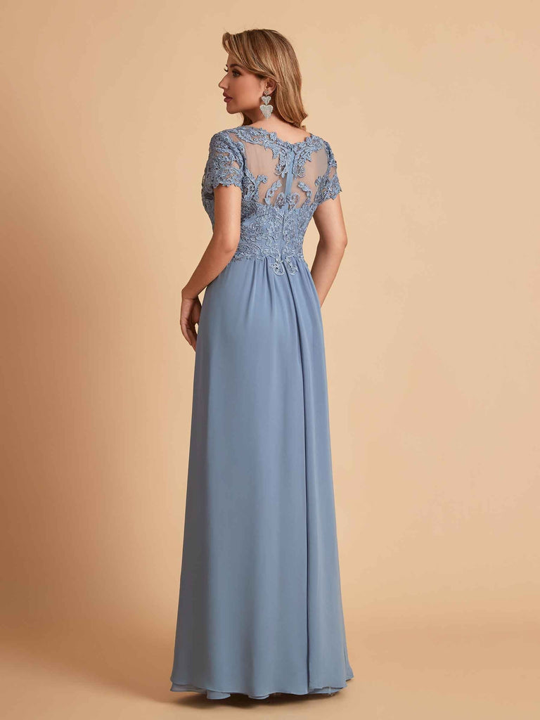 Chiffon Short Sleeves V-neck Lace Mother of the Brides Dresses UK