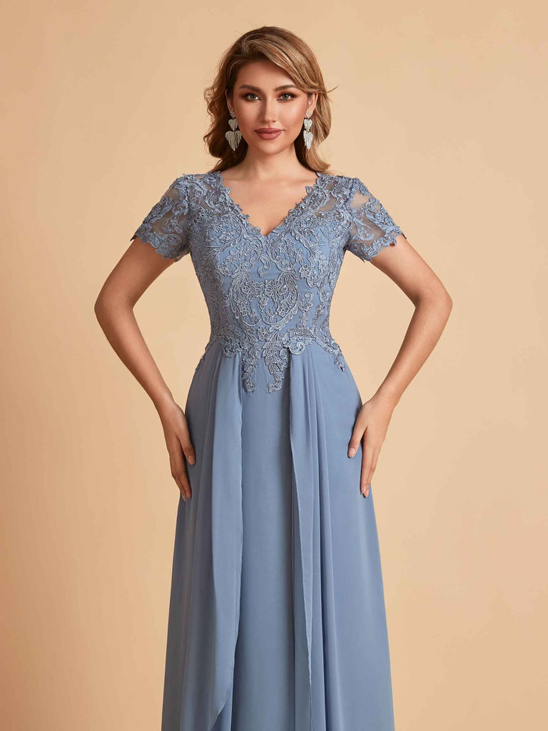 Chiffon Short Sleeves V-neck Lace Mother of the Brides Dresses UK