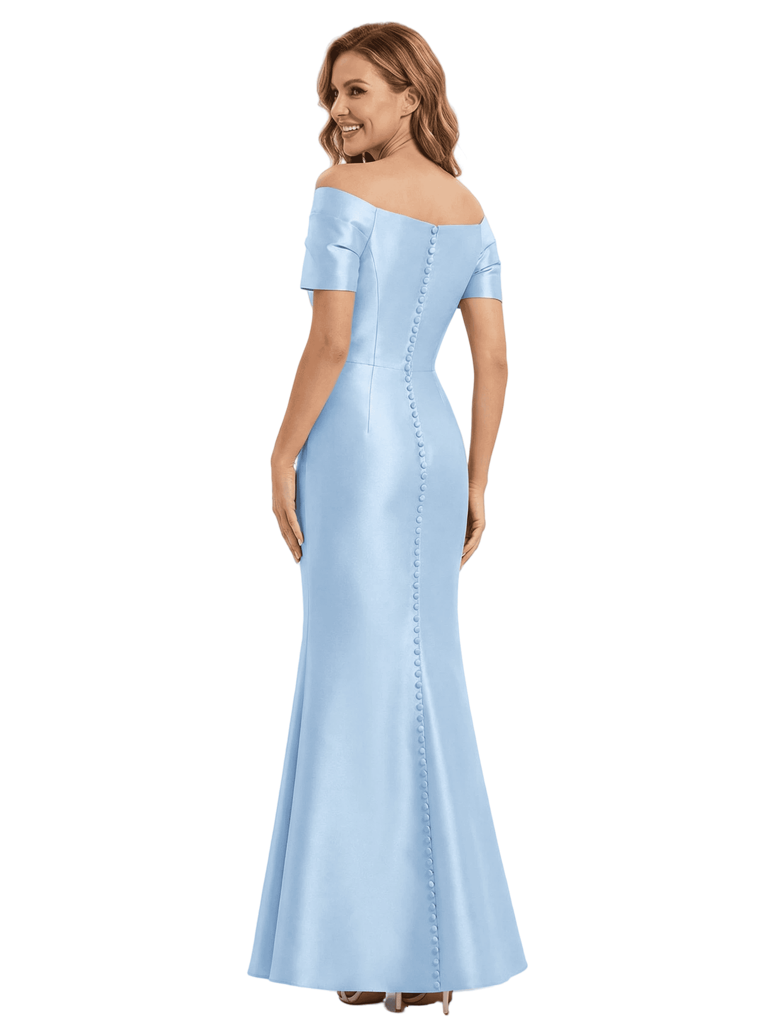 Trendy Off The Shoulder Soft Satin Short Sleeves Mermaid Dress For Mother Of The Bride