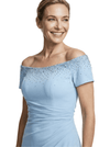 Mother of The Groom Gown Off Shoulder Short Sleeve Fitted Floor-Length Beaded Trim Classy Modern Formal Evening Dress