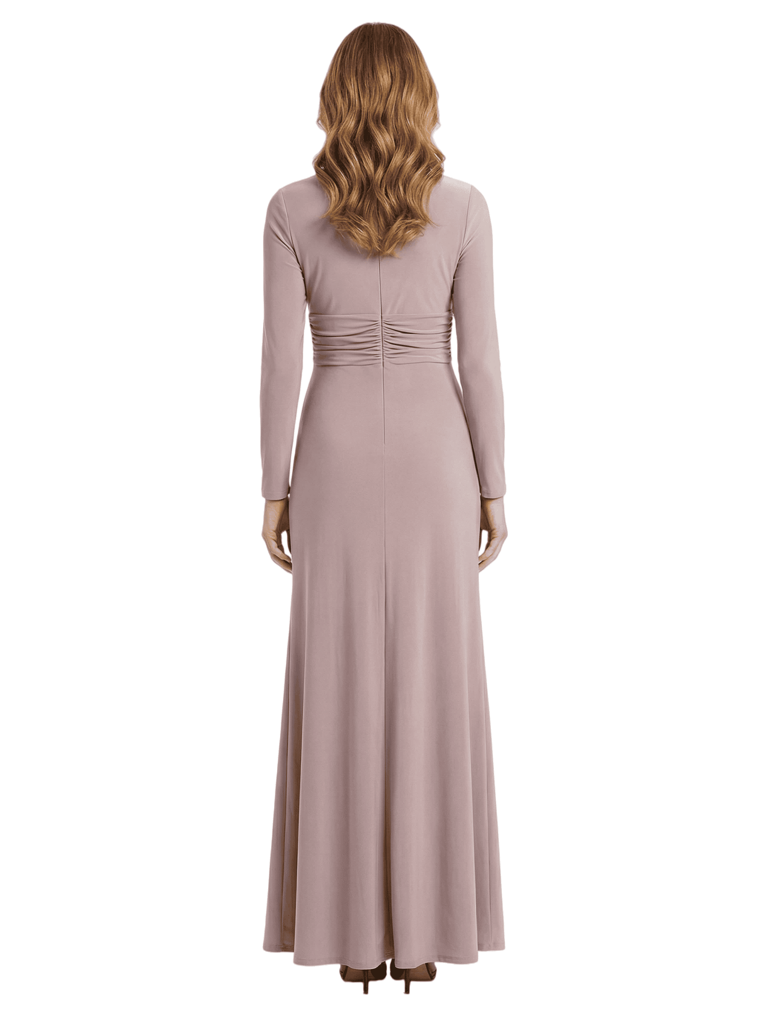 Mother of The Bride Dress Long Sleeve V-Neck Ruched Maxi Pretty Timeless Formal Wedding Guest Gown