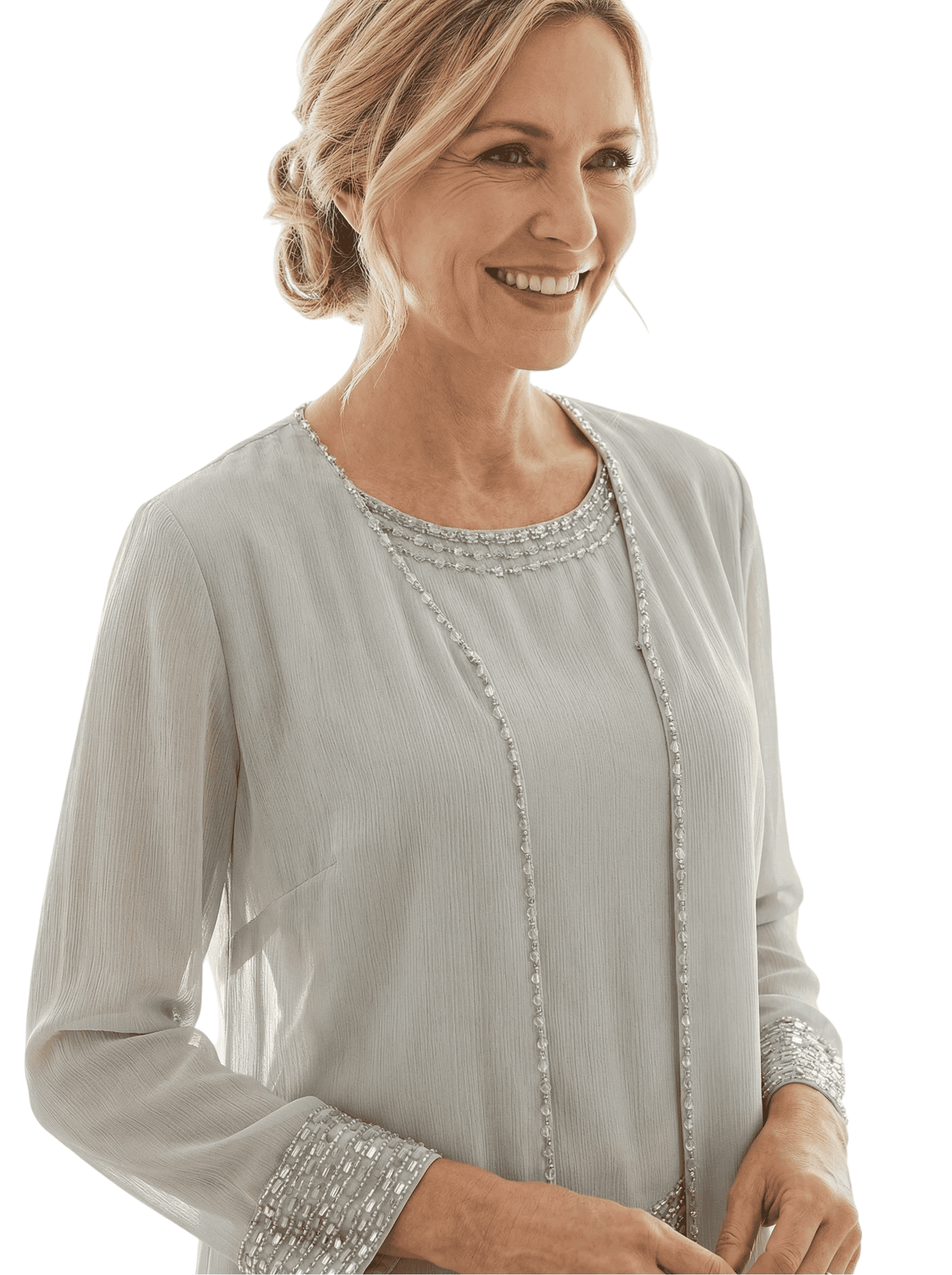 Chicsew Round Neck Chiffon Mother Of The Bride Three Piece Jumpsuit Beaded Formal Mother Of Bride Pantsuits