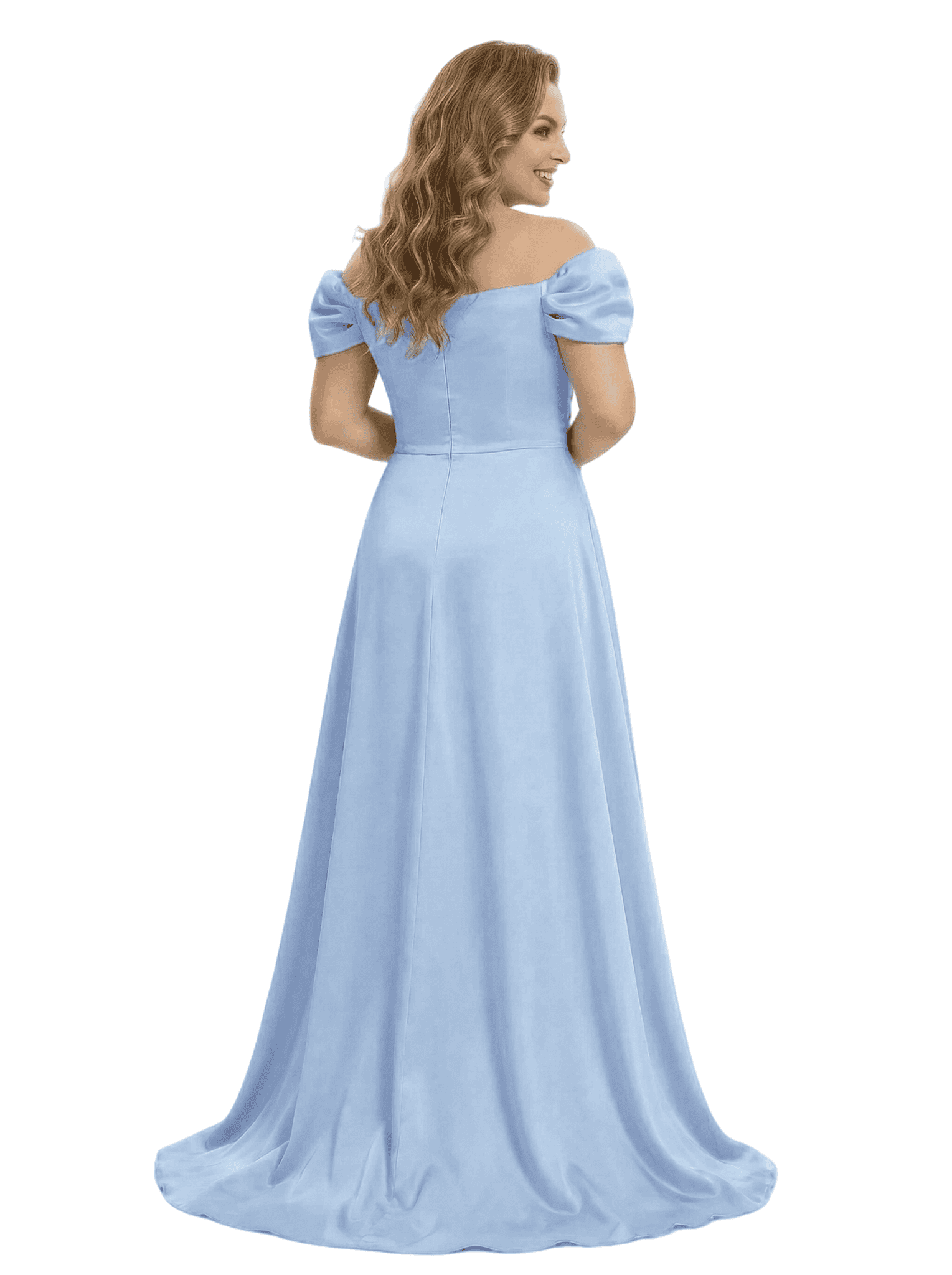 Mother of The Bride Gown Off Shoulder Sleeveless Satin Long Ruched Slit Stylish Modern Formal Evening Dress