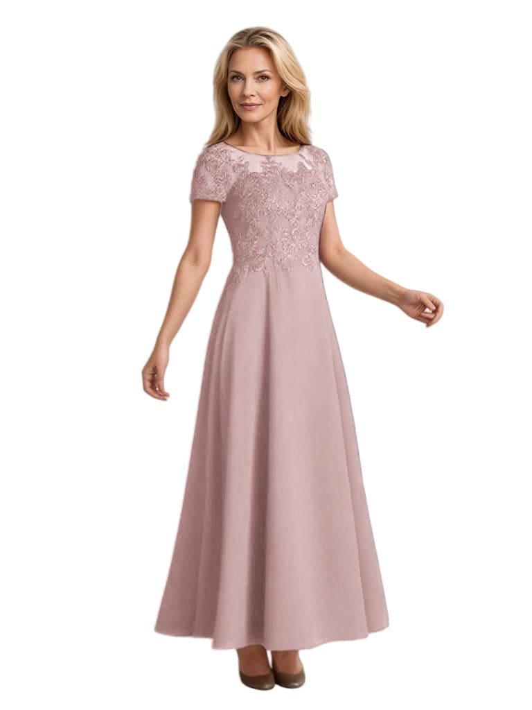 Elegant Chiffon Scoop Short Sleeves A-Line Ankle Length Mother Of The Bride Dresses