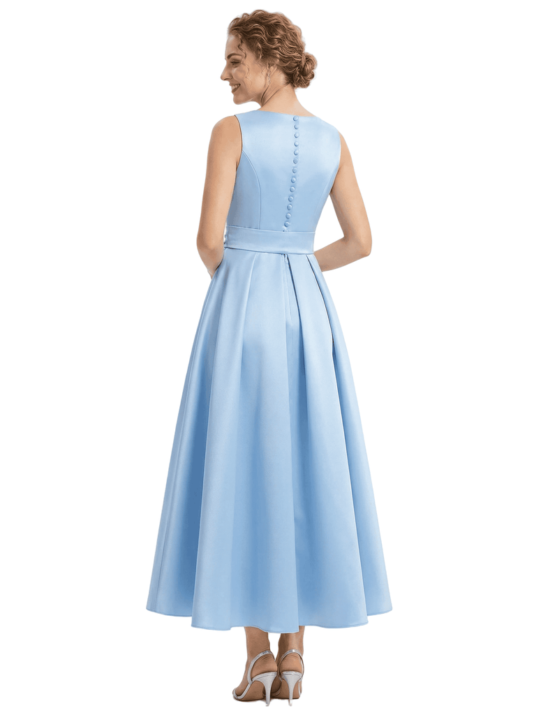 Classy Sleeveless V-Neck Bow Knot Mother Of The Bride Dress Satin A-Line Formal Gown