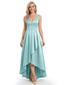 Elegant V-Neck High-Low Mother Of The Bride Dress Pleated Satin A-Line Sleeveless Gown