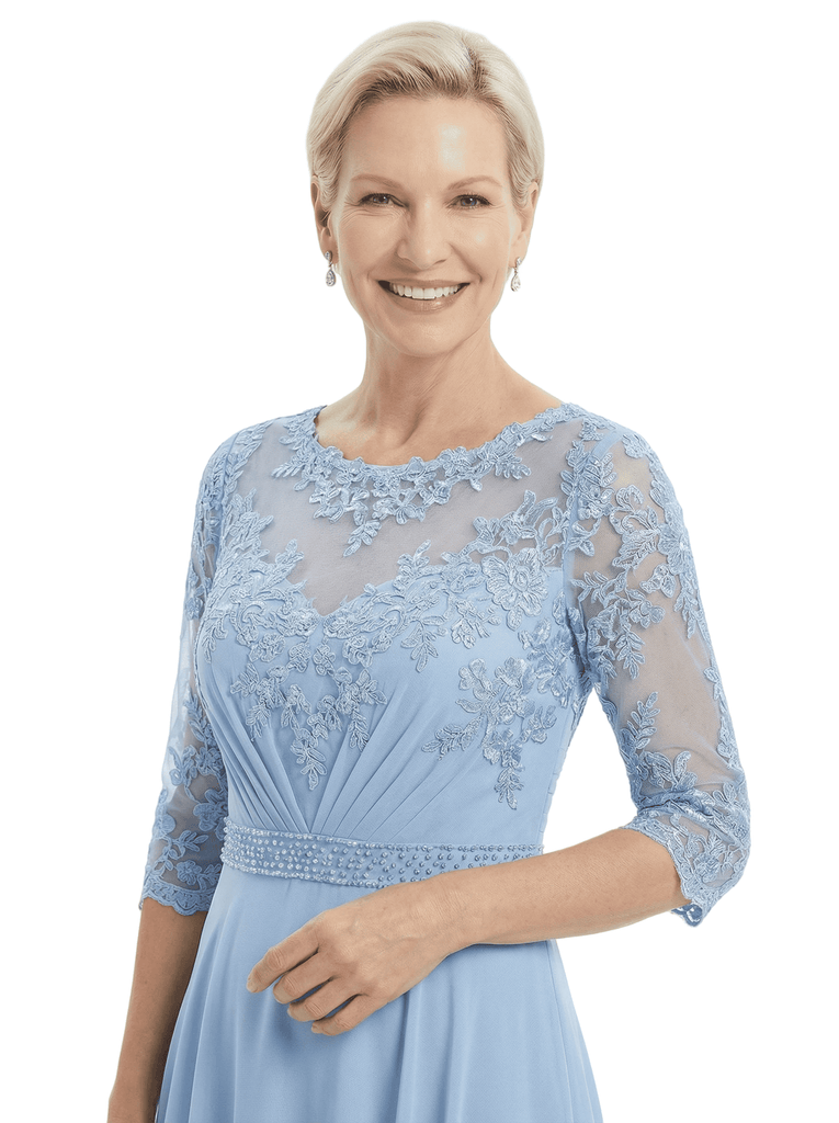 Sophisticated Lace Chiffon Mother Of The Groom Dress Half Sleeves Tea-Length Gown