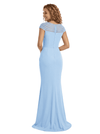 Modern Asymmetrical Straps Mother Of The Bride Gown Ruched Silky Satin Mermaid Dress With Side Slit