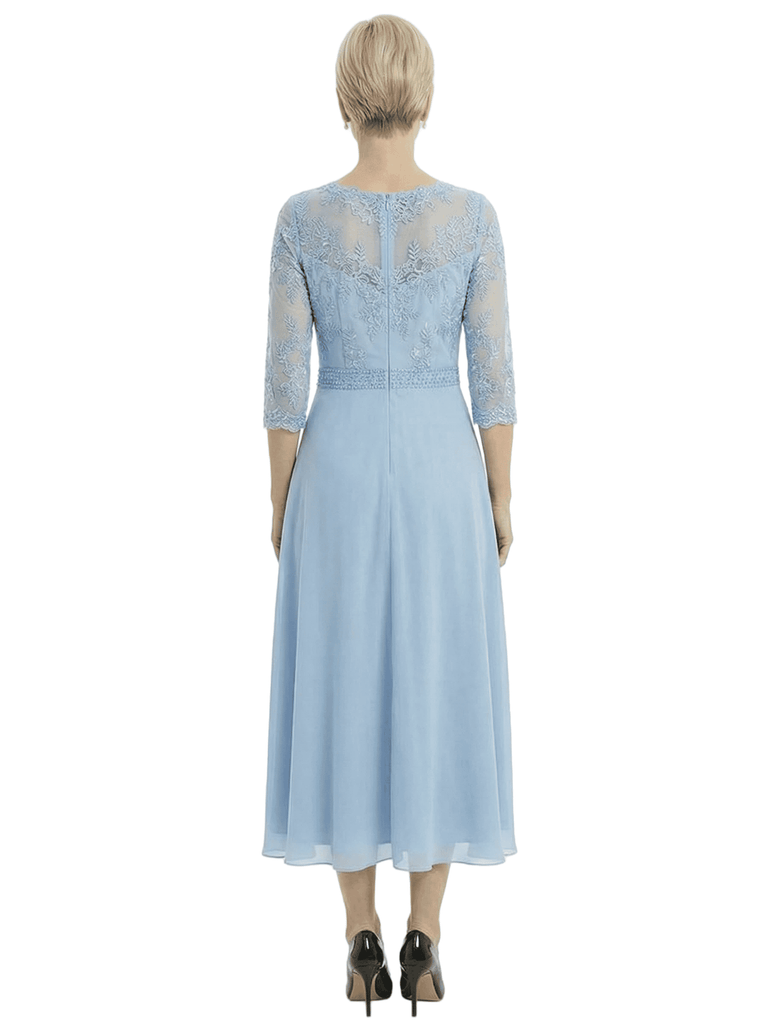 Sophisticated Lace Chiffon Mother Of The Groom Dress Half Sleeves Tea-Length Gown