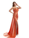 Sexy Side Slit Sweetheart Metallic Stretch Shiny Fabric Mermaid Long Wedding Guest Dresses