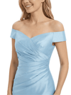 Simple V-Neck Off Shoulder Ruching Mermaid Satin Mother of the Groom Evening Dress
