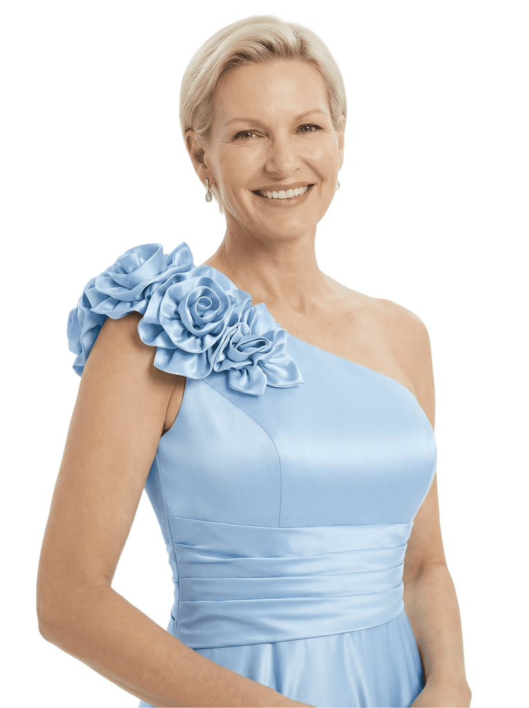 Sexy One Shoulder Side Slit Mermaid Satin Mother of the Groom Evening Dress