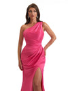 Sexy Mermaid One Shoulder Side Slit Soft Satin Ruched Long Bridesmaid Dresses Online