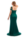 One Shoulder Mermaid Silky Satin Unique Long Bridesmaid Dress Online Side Split