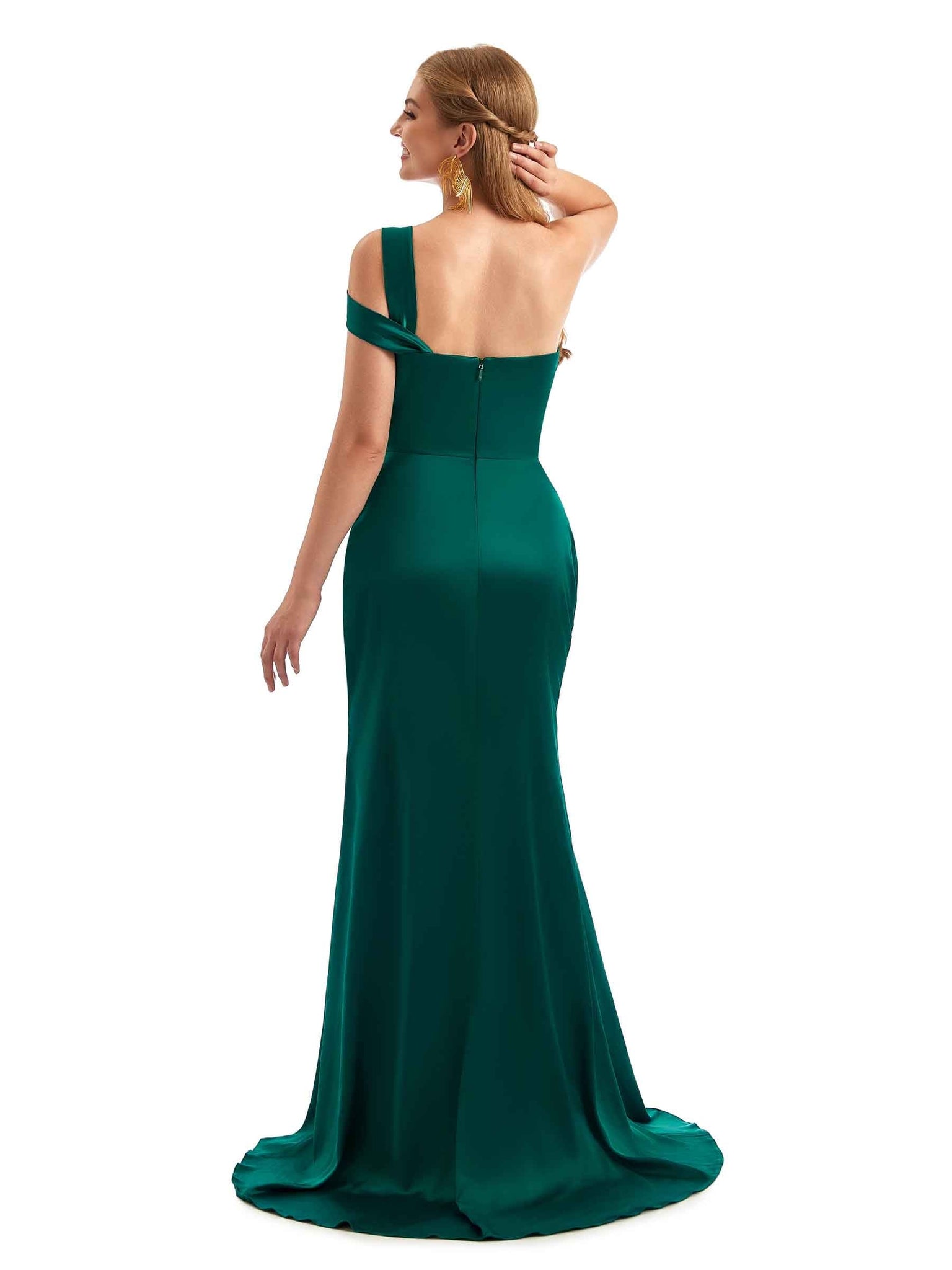 Silky Satin One Shoulder Mermaid Sexy Side Slit Satin Long Bridesmaid Dress Uk With Slit