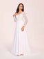Boho Long Sleeves V-neck Open Back Lace Top A-line Floor Length Wedding Dress