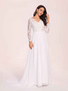 Boho Long Sleeves V-neck Open Back Lace Top A-line Floor Length Wedding Dress