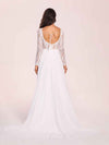 Boho Long Sleeves V-neck Open Back Lace Top A-line Floor Length Wedding Dress