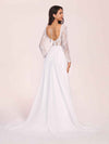 Boho Long Sleeves V-neck Open Back Lace Top A-line Floor Length Wedding Dress