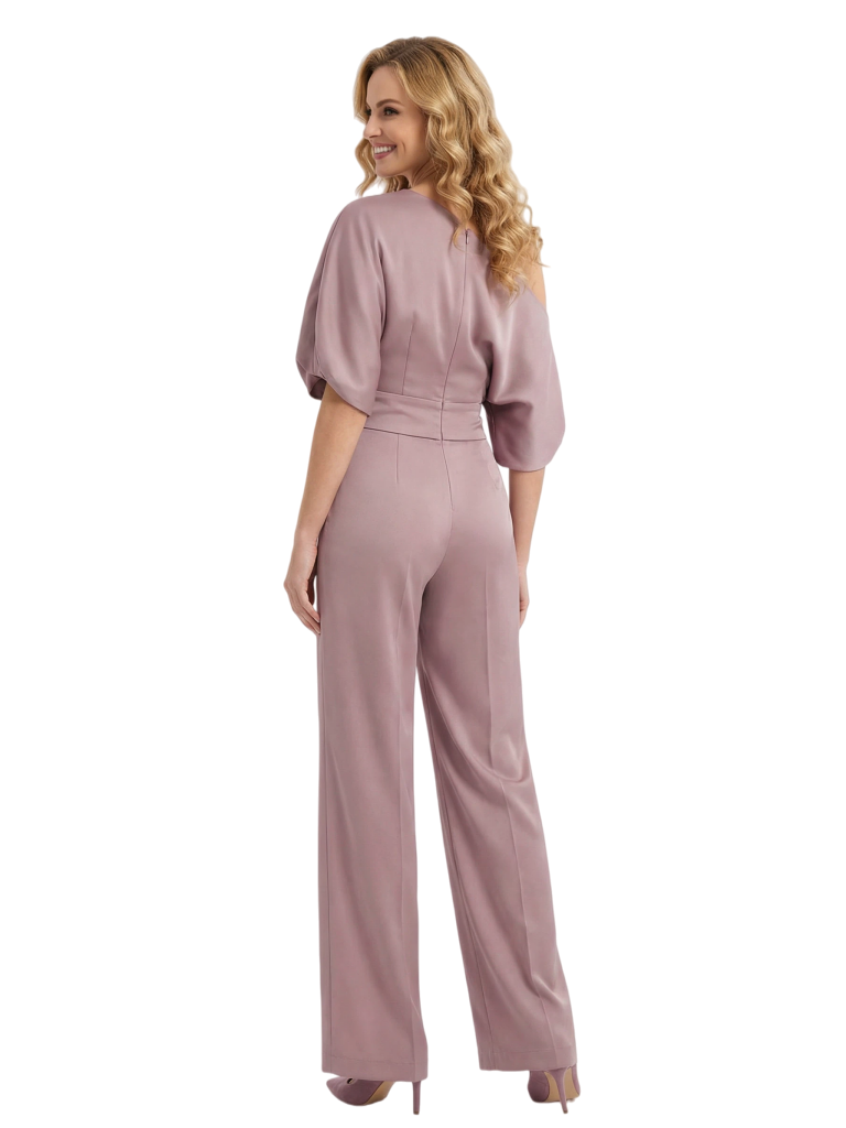 Modern Asymmetrical Short Sleeves Wedding Pantsuits For Mother Of The Bride