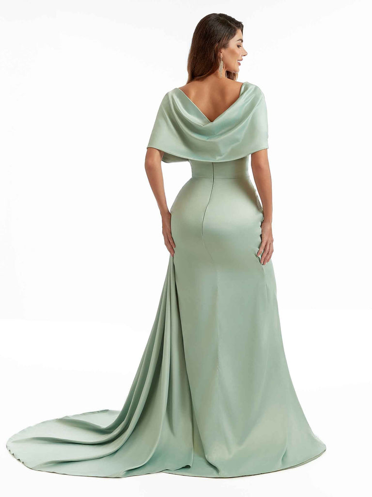 Sexy Mermaid Side Split Long Satin Modern Formal Bridesmaid Dresses Online With Detachable Jacket