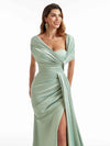 Sexy Mermaid Side Split Long Satin Modern Formal Bridesmaid Dresses Online With Detachable Jacket