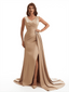 Elegant V-Neck Mermaid Side Slit Soft Satin Long Bridesmaid Dresses Online