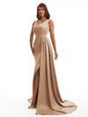 Elegant V-Neck Mermaid Side Slit Soft Satin Long Bridesmaid Dresses Online