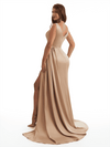 Elegant V-Neck Mermaid Side Slit Soft Satin Long Bridesmaid Dresses Online