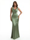 Elegant Cowl Neck Mermaid Soft Satin Long Wedding Party Bridesmaid Dresses Online